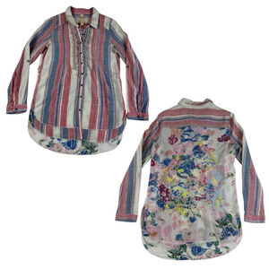 Women's Cyrena Embroidered Floral Button-Down Shirt Size M Pink Blue Boho